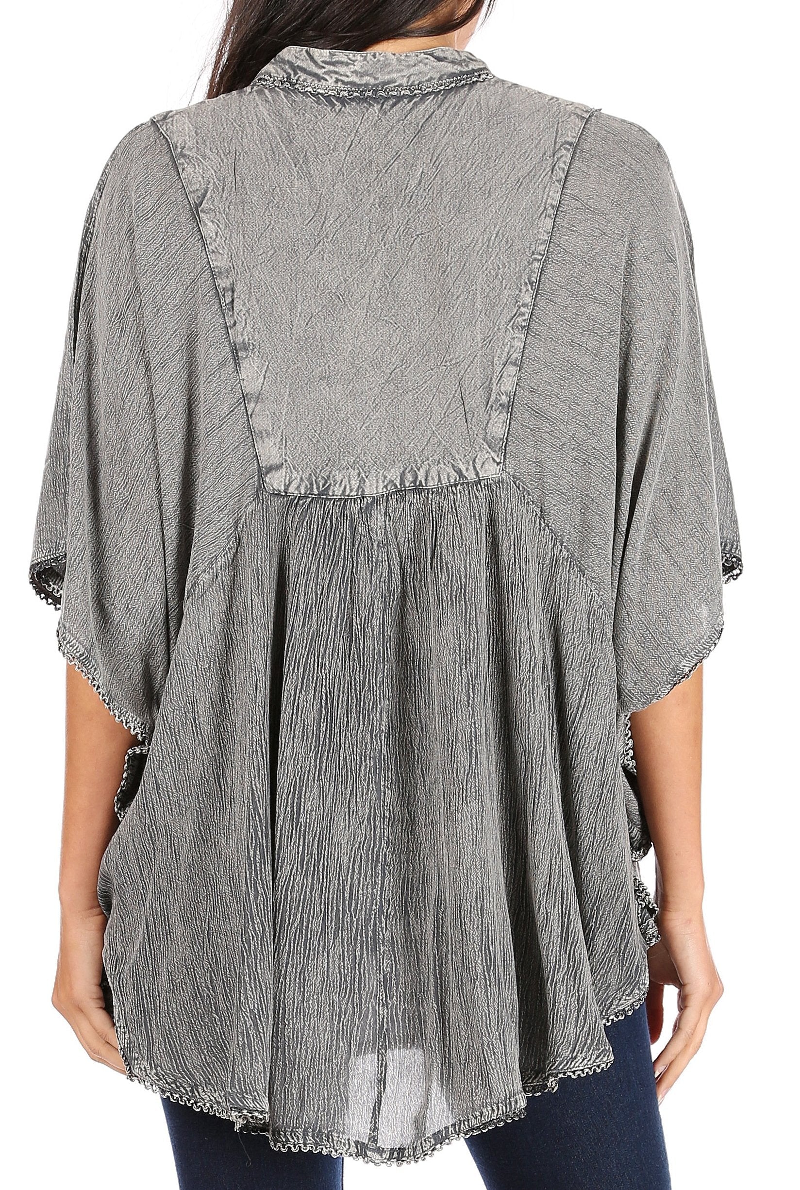 Sakkas Amori V-Neck Embroidery Poncho Top / Cover Up - Concordia Style Boutique