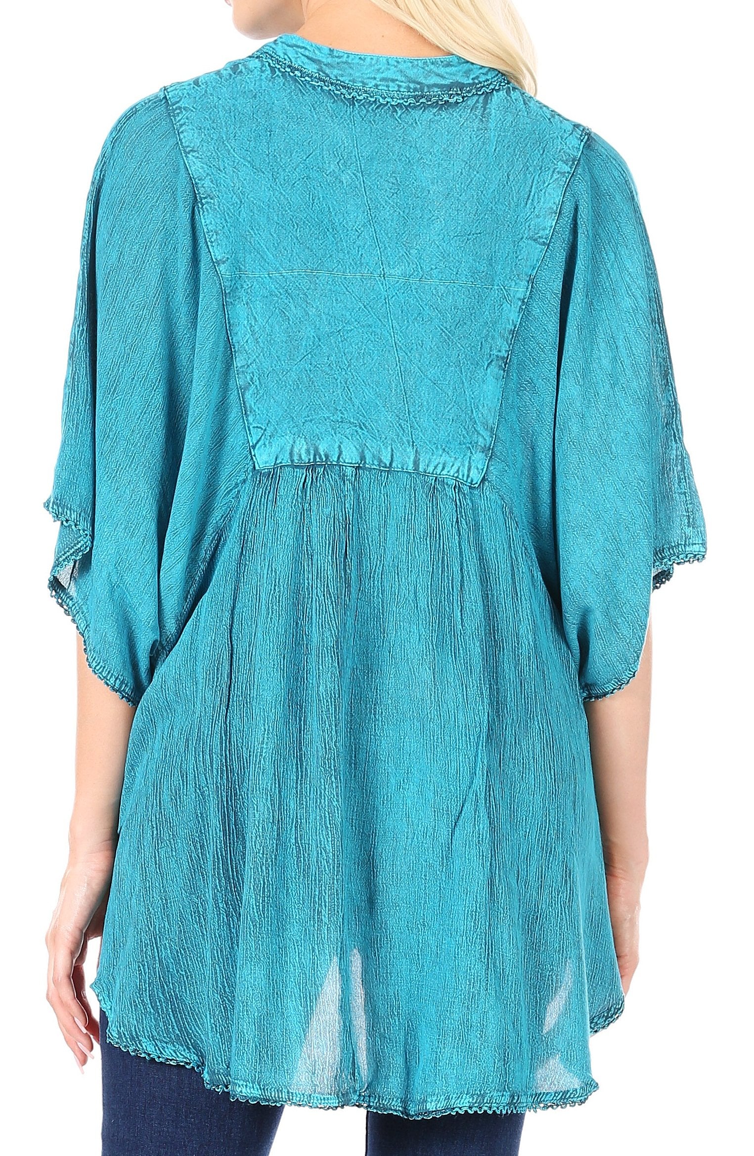 Sakkas Amori V-Neck Embroidery Poncho Top / Cover Up - Concordia Style Boutique