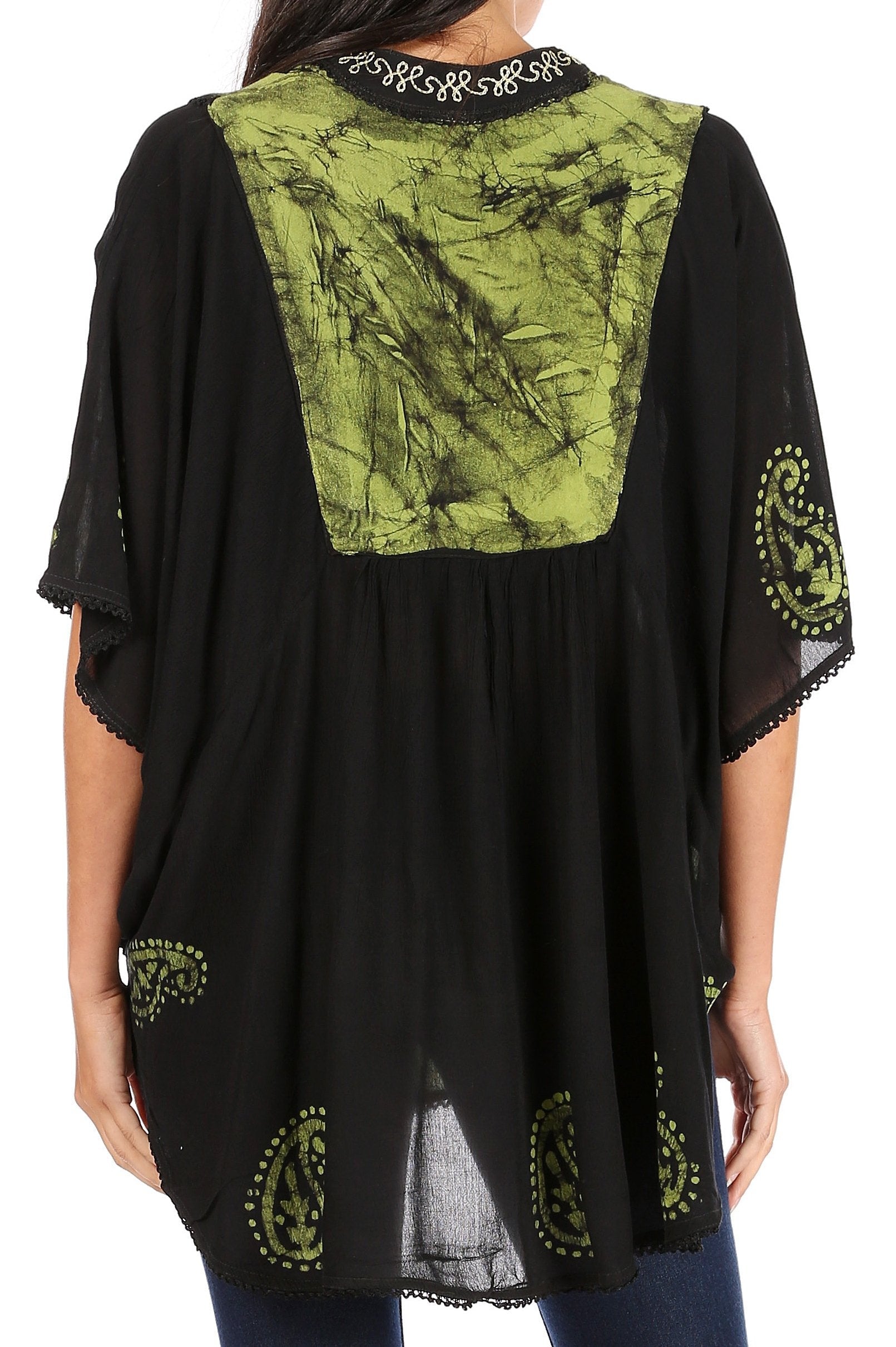 Sakkas Amori V-Neck Embroidery Poncho Top / Cover Up - Concordia Style Boutique