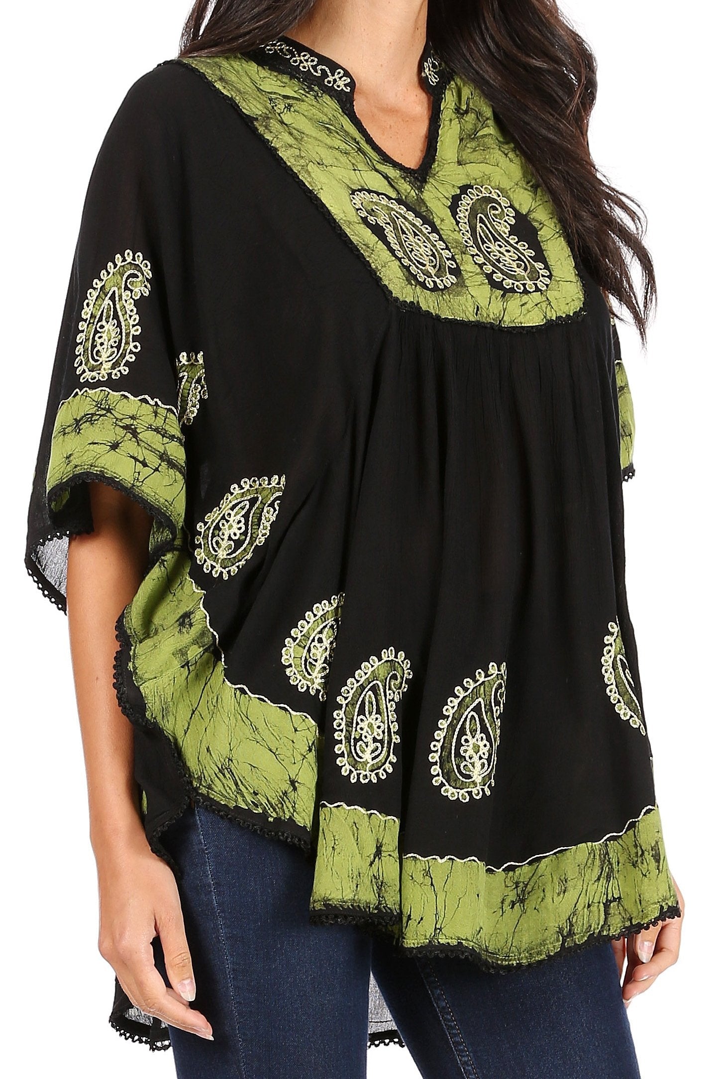Sakkas Amori V-Neck Embroidery Poncho Top / Cover Up - Concordia Style Boutique