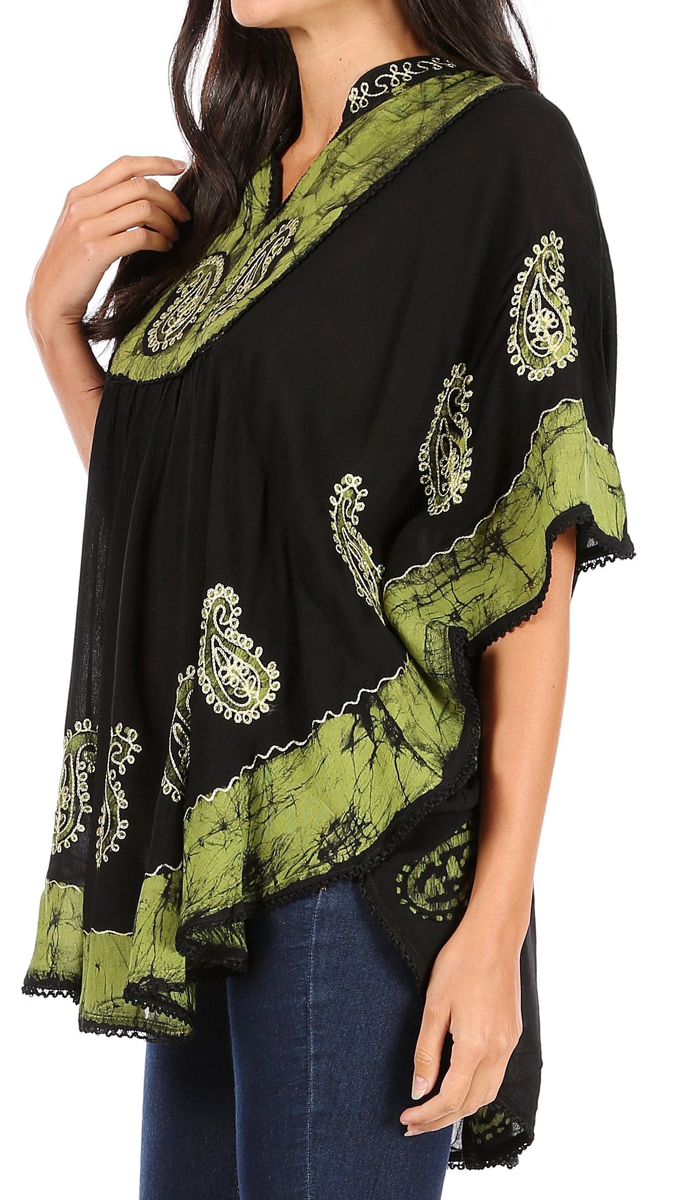 Sakkas Amori V-Neck Embroidery Poncho Top / Cover Up - Concordia Style Boutique
