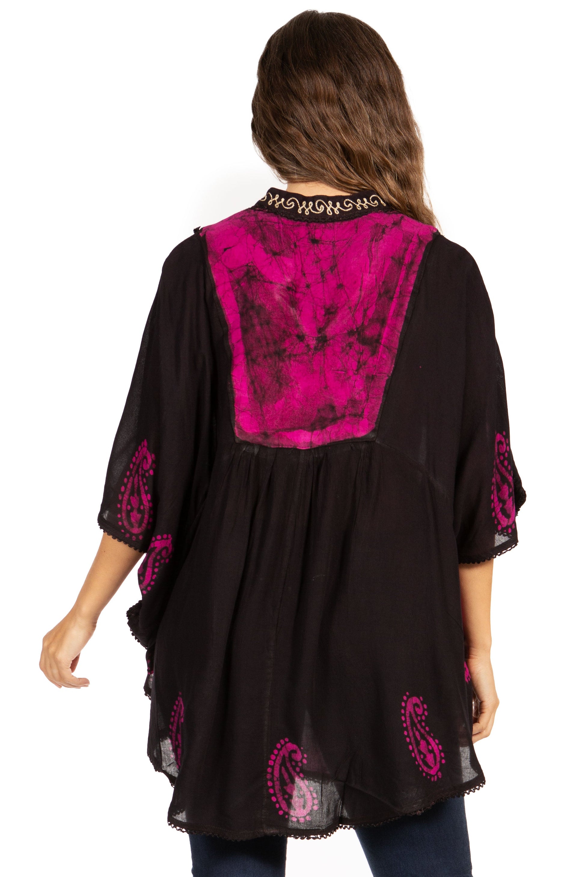 Sakkas Amori V-Neck Embroidery Poncho Top / Cover Up - Concordia Style Boutique