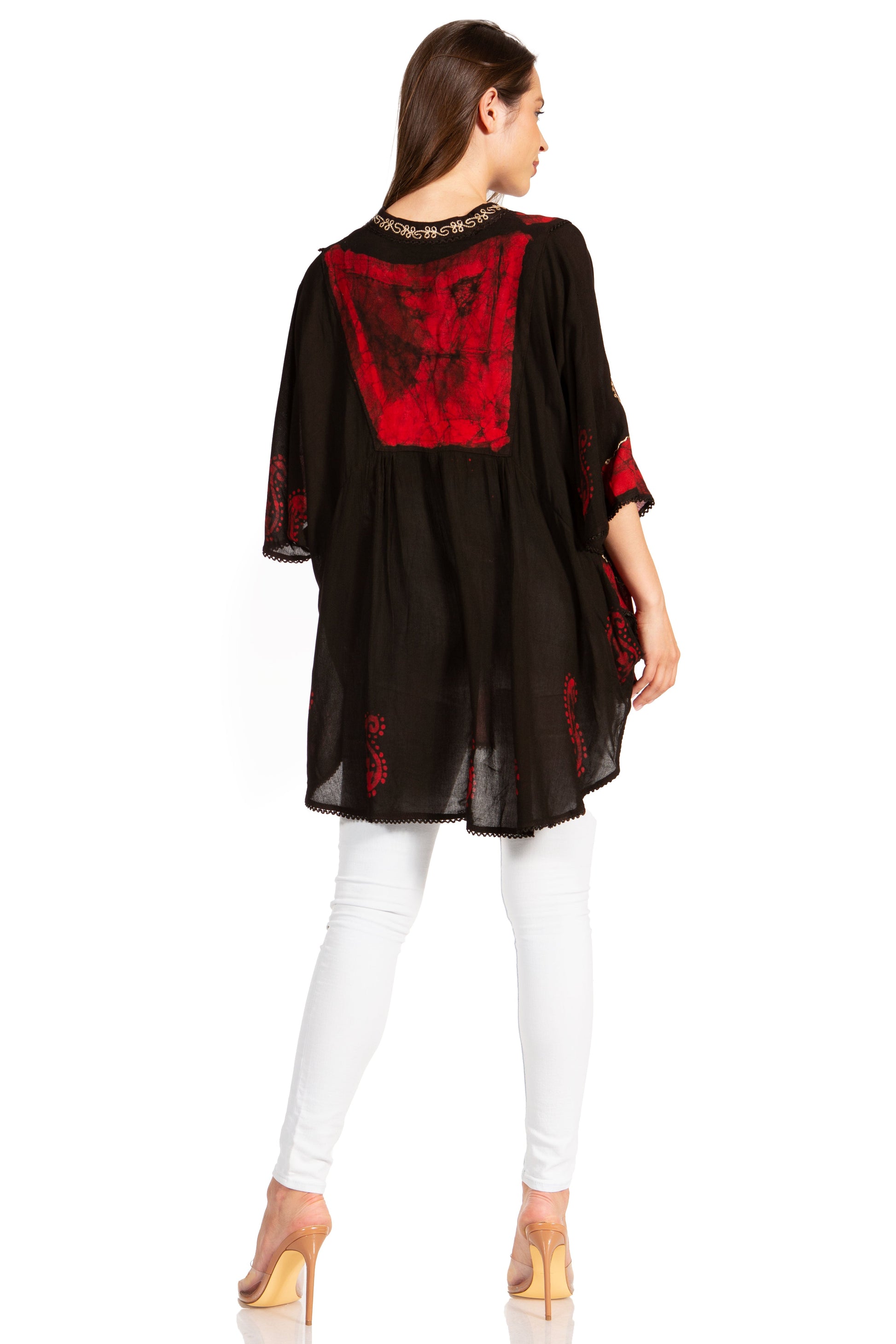 Sakkas Amori V-Neck Embroidery Poncho Top / Cover Up - Concordia Style Boutique