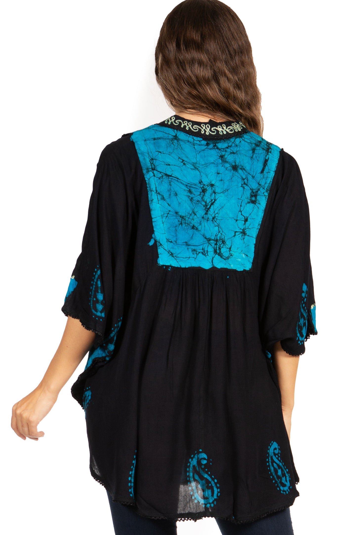 Sakkas Amori V-Neck Embroidery Poncho Top / Cover Up - Concordia Style Boutique