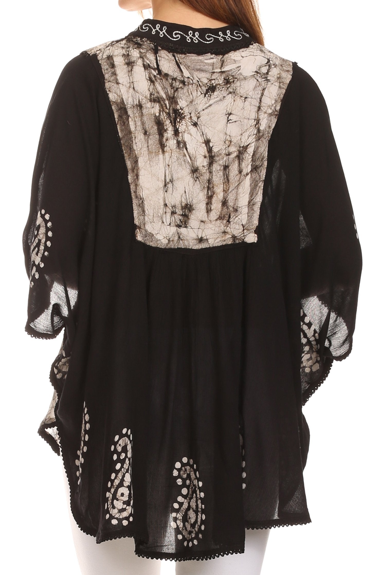 Sakkas Amori V-Neck Embroidery Poncho Top / Cover Up - Concordia Style Boutique