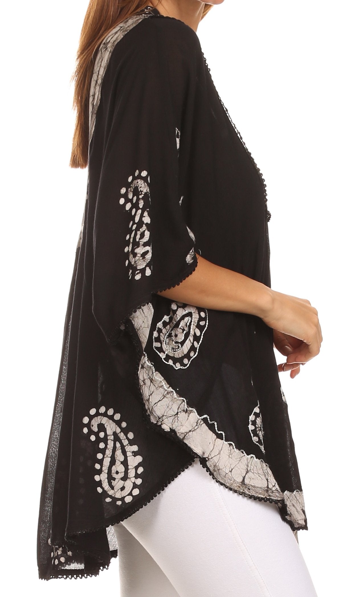 Sakkas Amori V-Neck Embroidery Poncho Top / Cover Up - Concordia Style Boutique