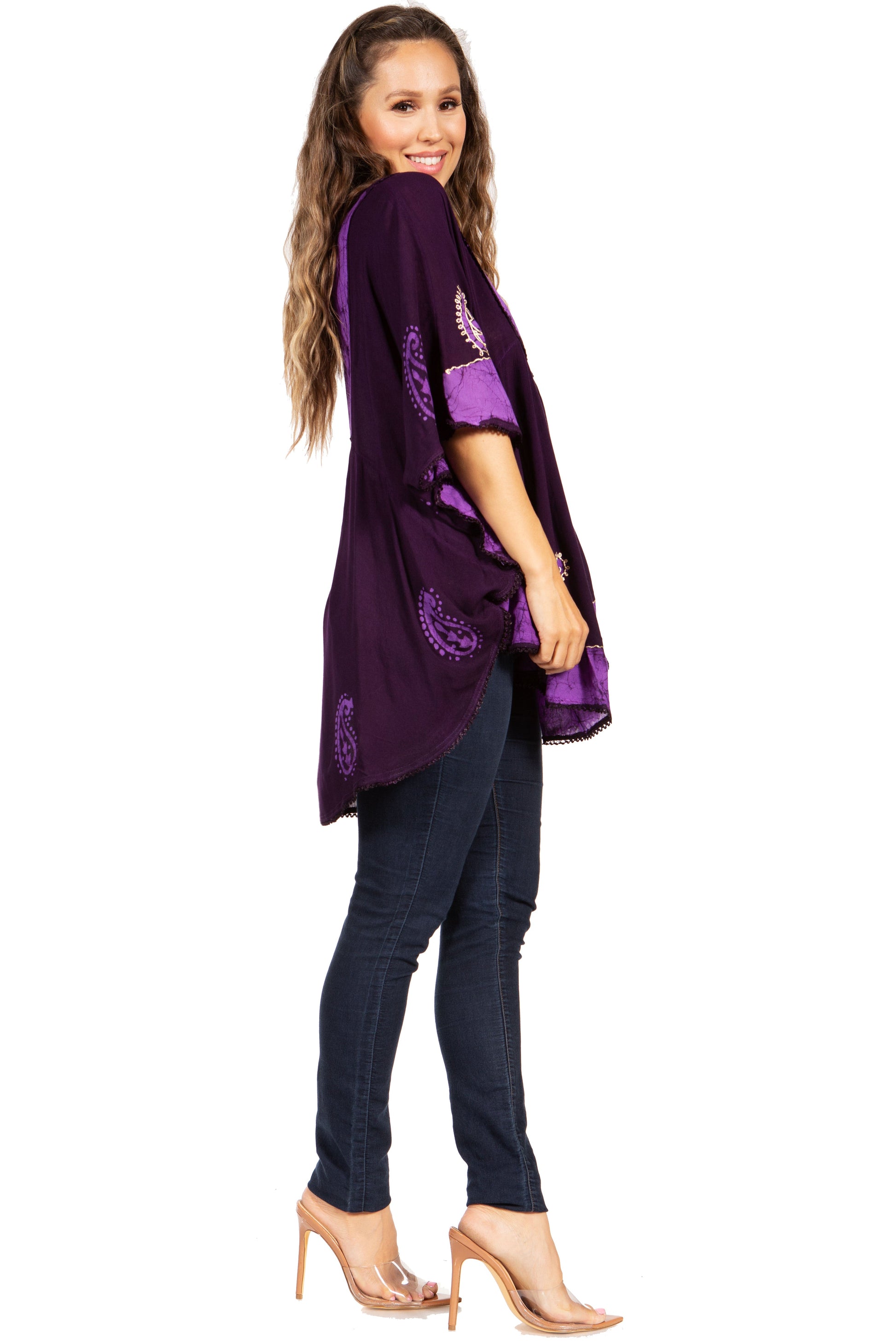 Sakkas Amori V-Neck Embroidery Poncho Top / Cover Up - Concordia Style Boutique