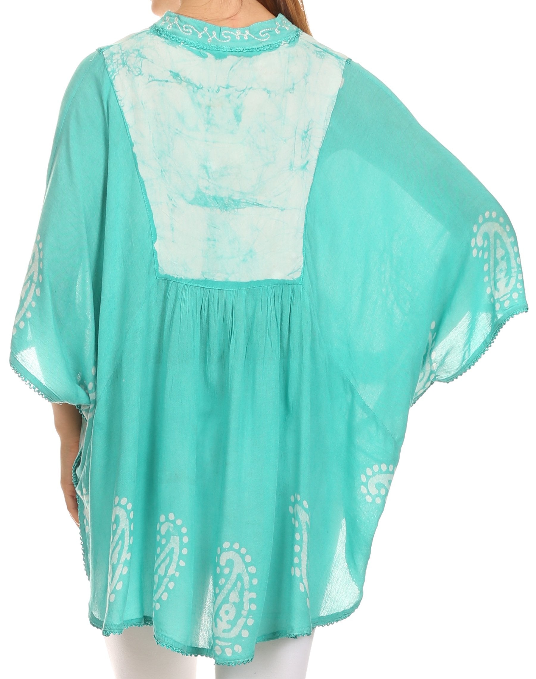 Sakkas Amori V-Neck Embroidery Poncho Top / Cover Up - Concordia Style Boutique