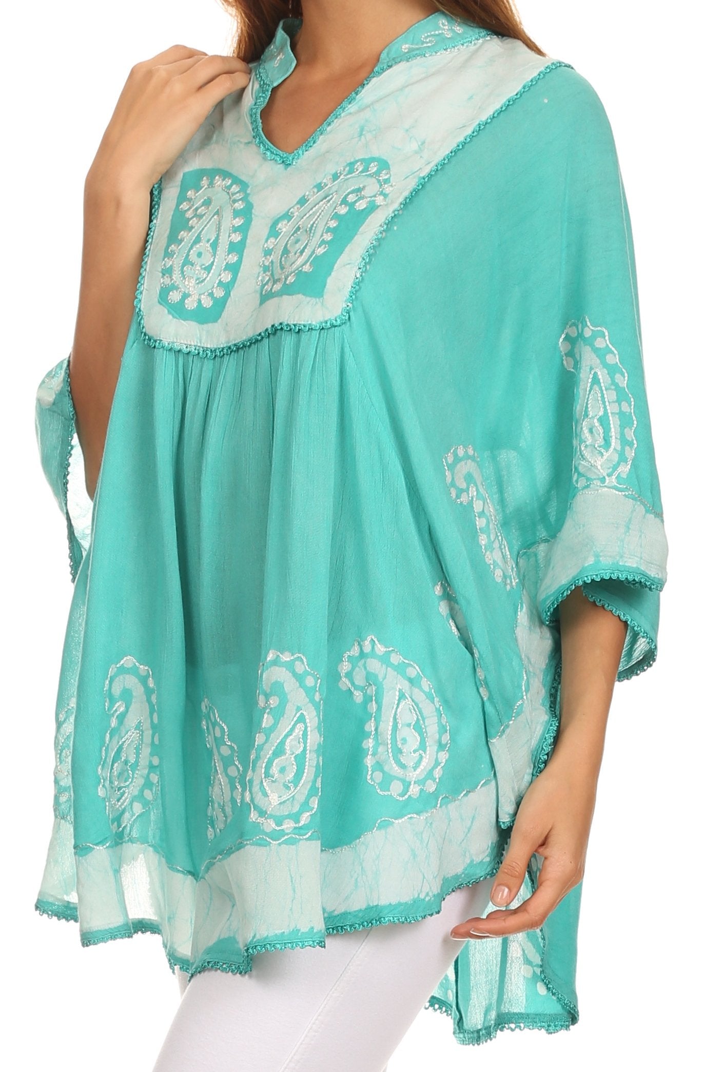 Sakkas Amori V-Neck Embroidery Poncho Top / Cover Up - Concordia Style Boutique