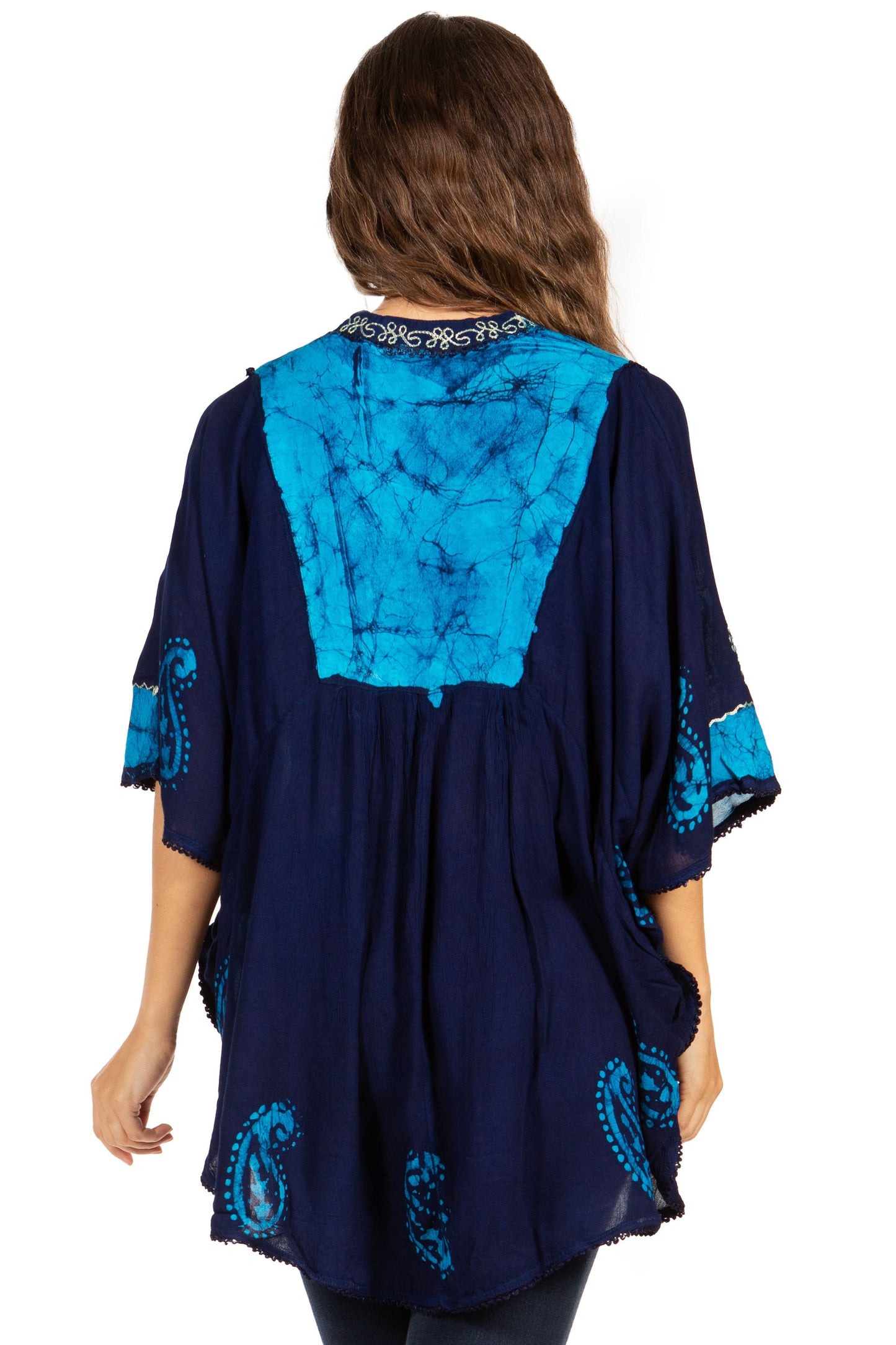 Sakkas Amori V-Neck Embroidery Poncho Top / Cover Up - Concordia Style Boutique