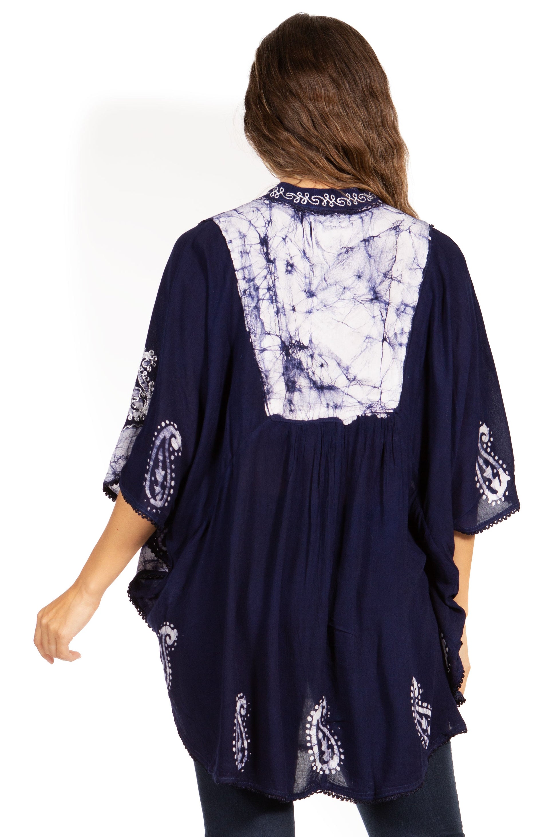 Sakkas Amori V-Neck Embroidery Poncho Top / Cover Up - Concordia Style Boutique