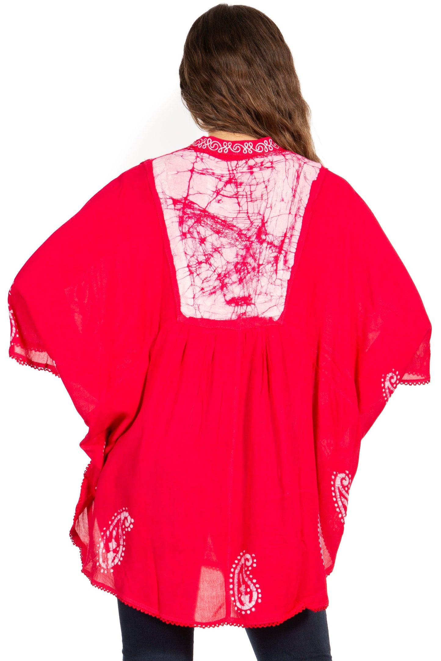 Sakkas Amori V-Neck Embroidery Poncho Top / Cover Up - Concordia Style Boutique