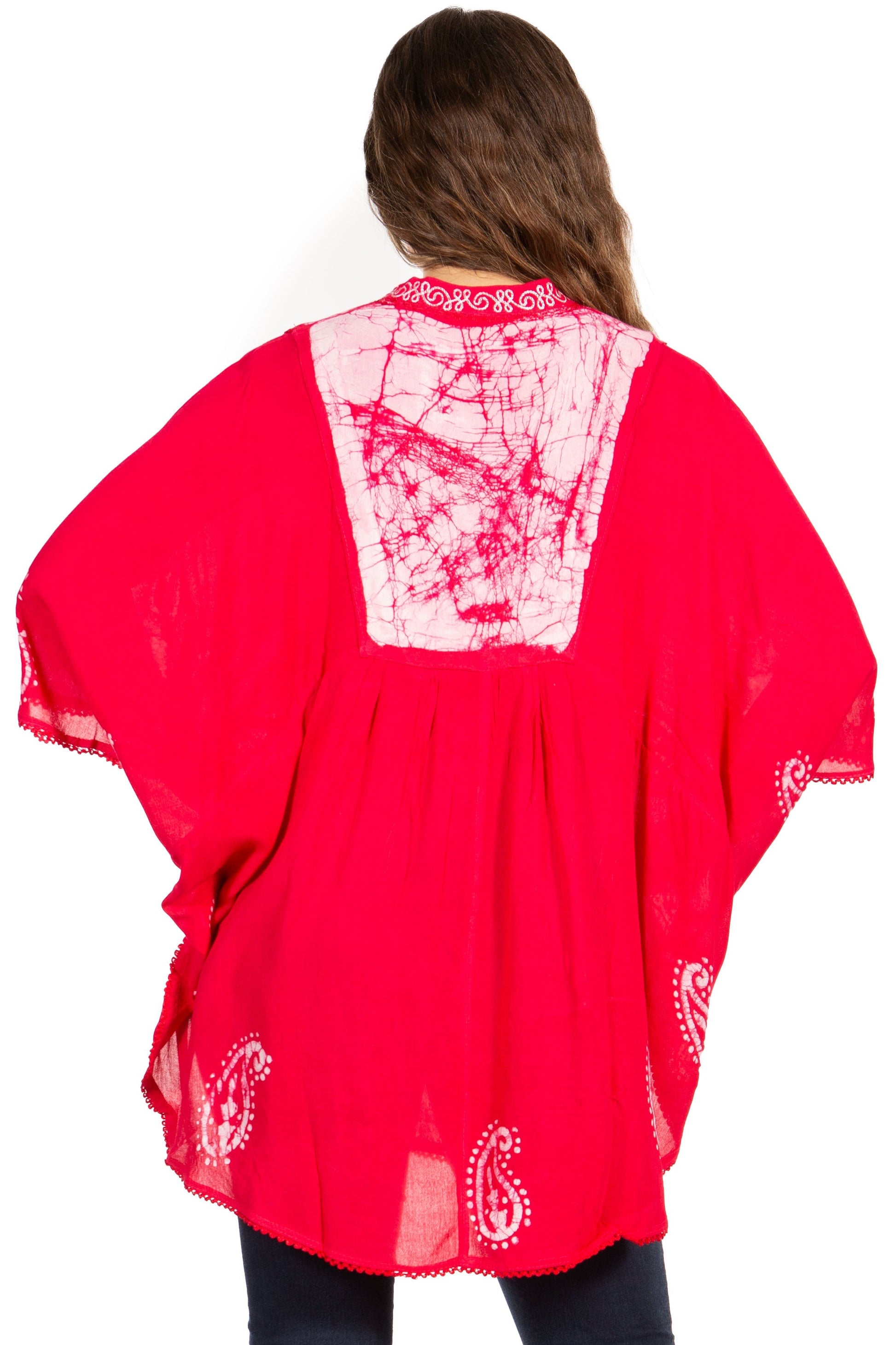 Sakkas Amori V-Neck Embroidery Poncho Top / Cover Up - Concordia Style Boutique