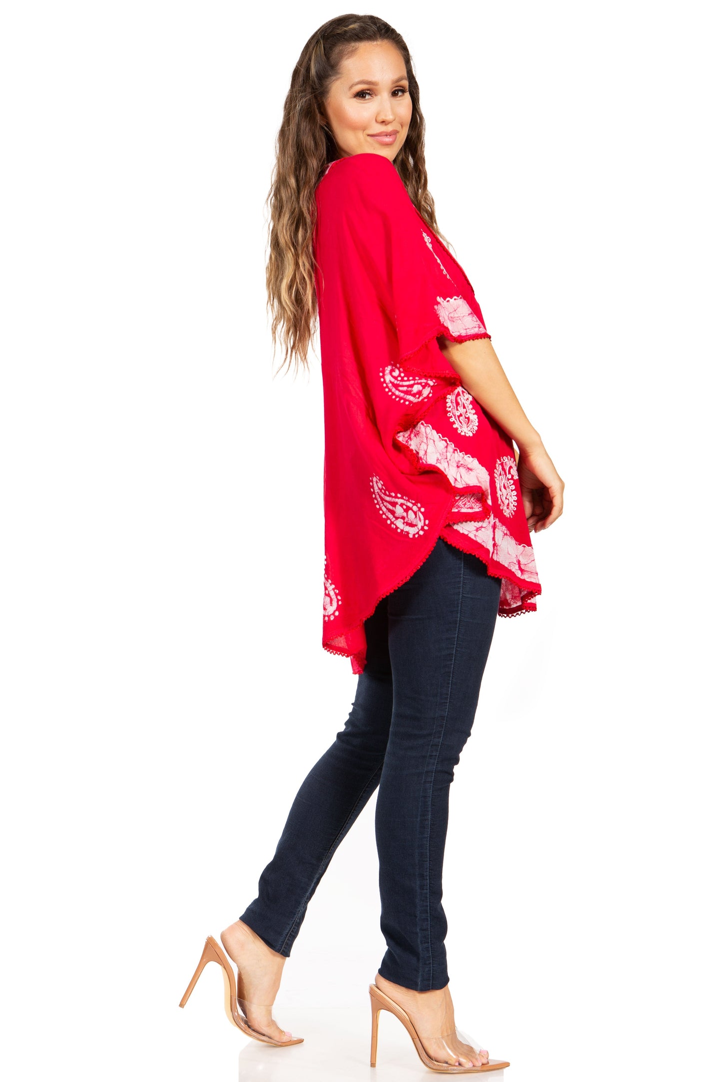 Sakkas Amori V-Neck Embroidery Poncho Top / Cover Up - Concordia Style Boutique