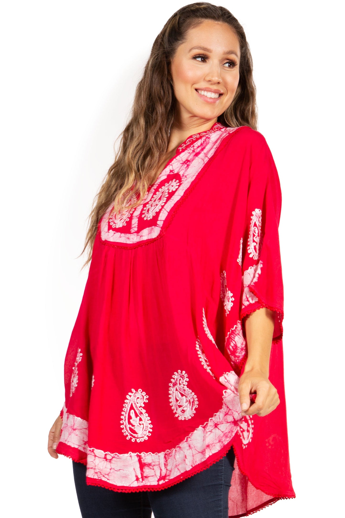 Sakkas Amori V-Neck Embroidery Poncho Top / Cover Up - Concordia Style Boutique
