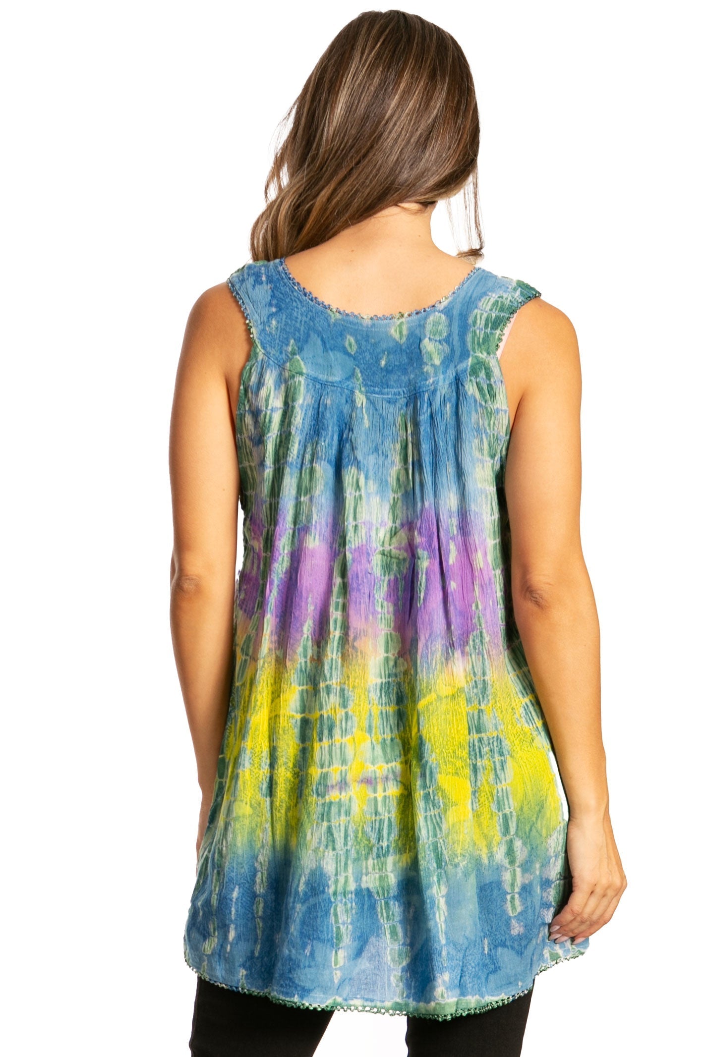 Sakkas Women's Tie Dye Floral Sequin Sleeveless Blouse - Concordia Style Boutique