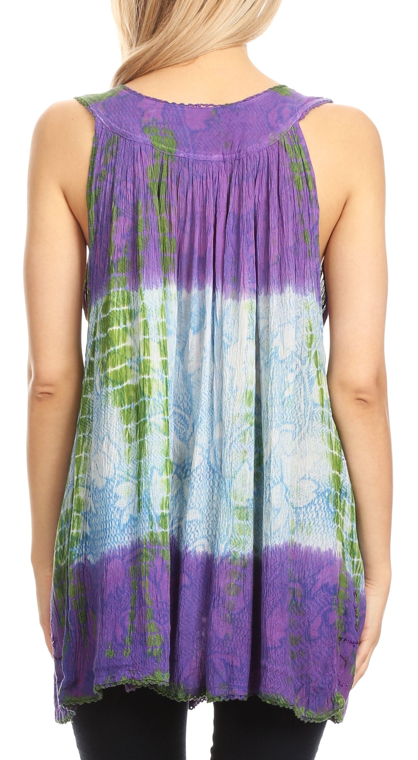 Sakkas Women's Tie Dye Floral Sequin Sleeveless Blouse - Concordia Style Boutique