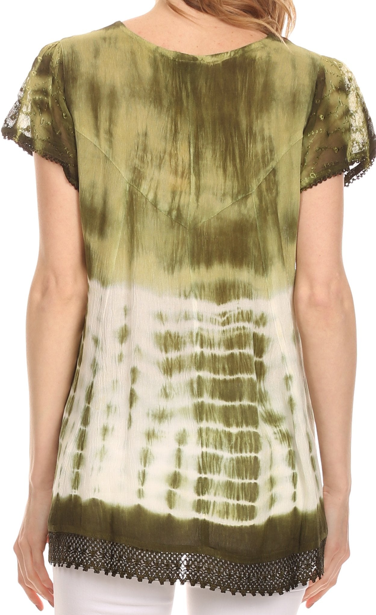 Sakkas Violet Embroidery Tie Dye Sequin Accents Blouse / Top - Concordia Style Boutique