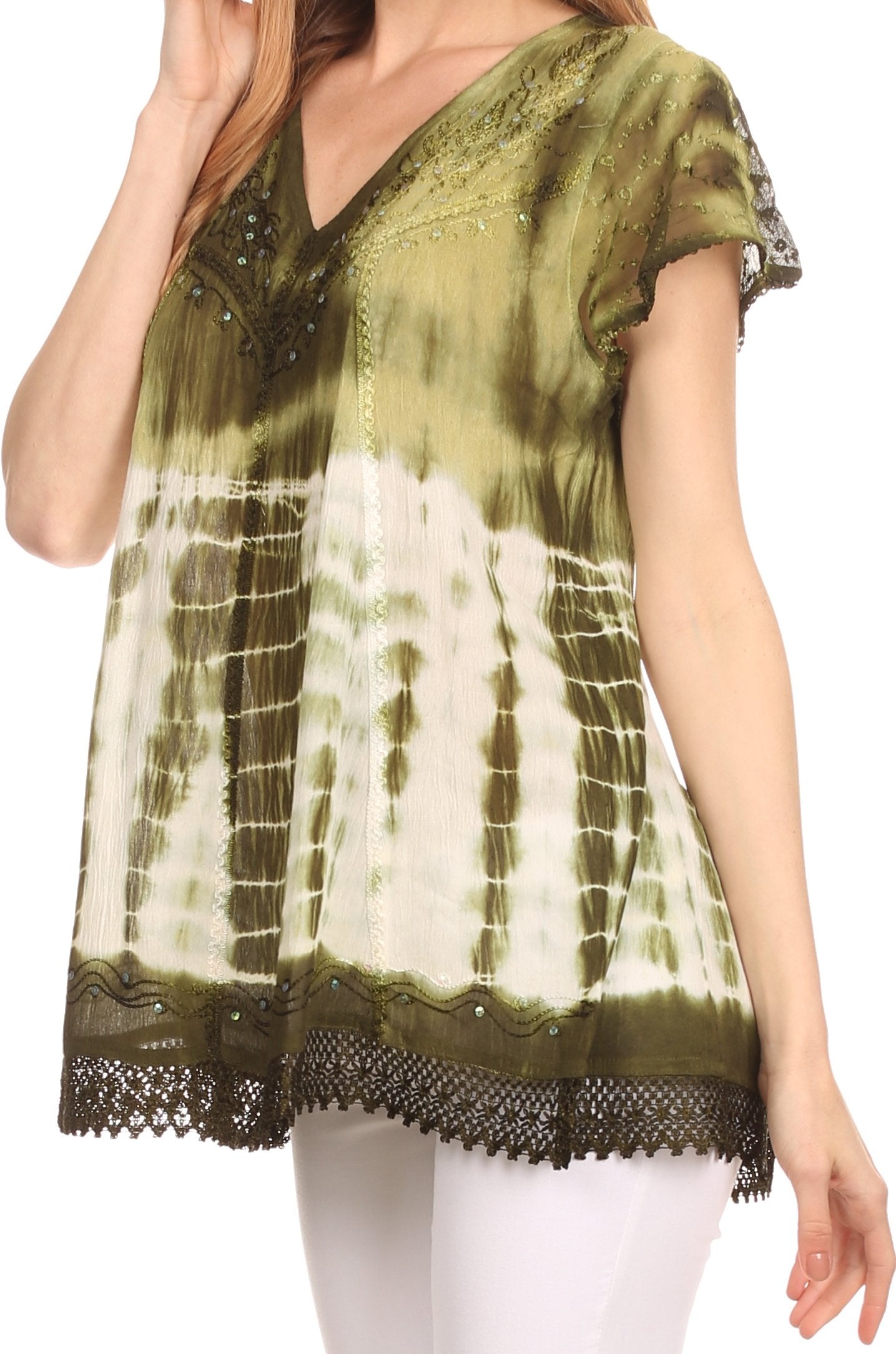 Sakkas Violet Embroidery Tie Dye Sequin Accents Blouse / Top - Concordia Style Boutique