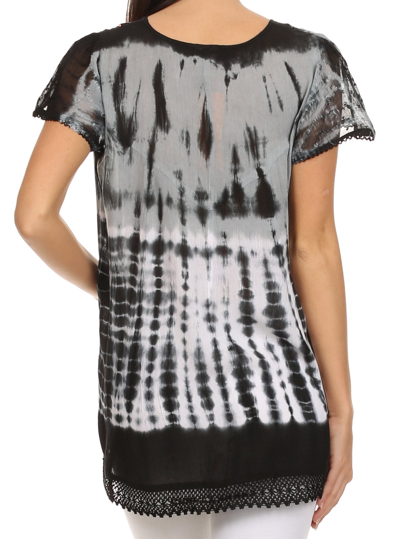 Sakkas Violet Embroidery Tie Dye Sequin Accents Blouse / Top - Concordia Style Boutique