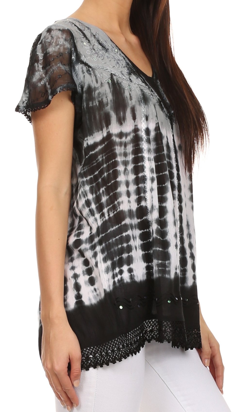 Sakkas Violet Embroidery Tie Dye Sequin Accents Blouse / Top - Concordia Style Boutique