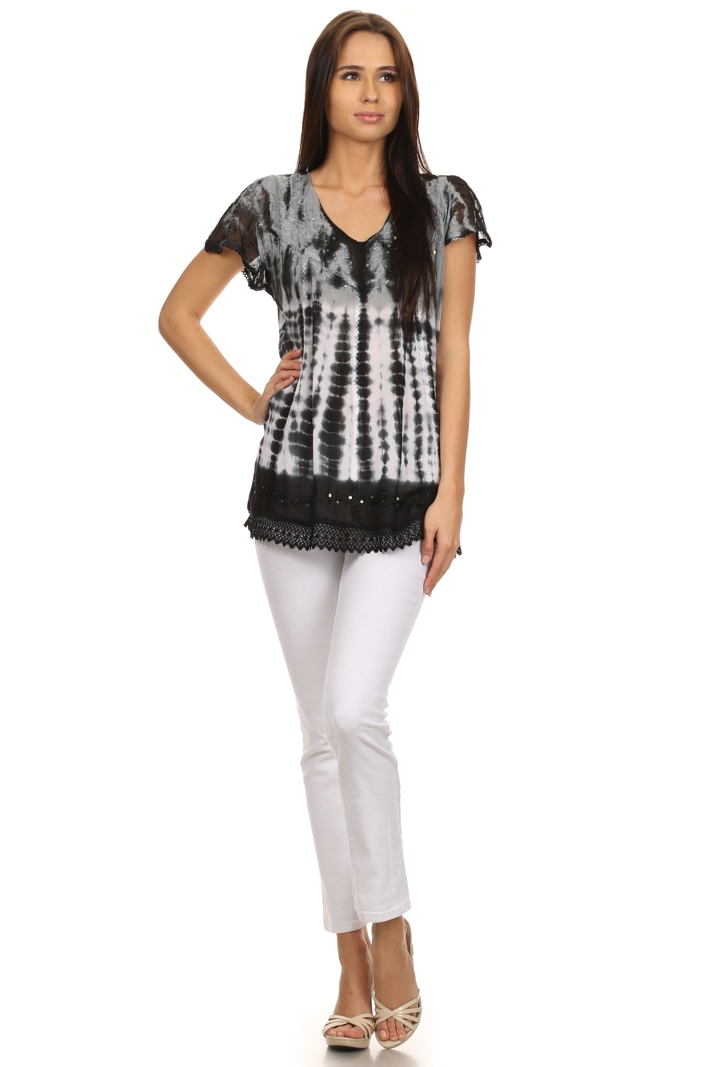 Sakkas Violet Embroidery Tie Dye Sequin Accents Blouse / Top - Concordia Style Boutique