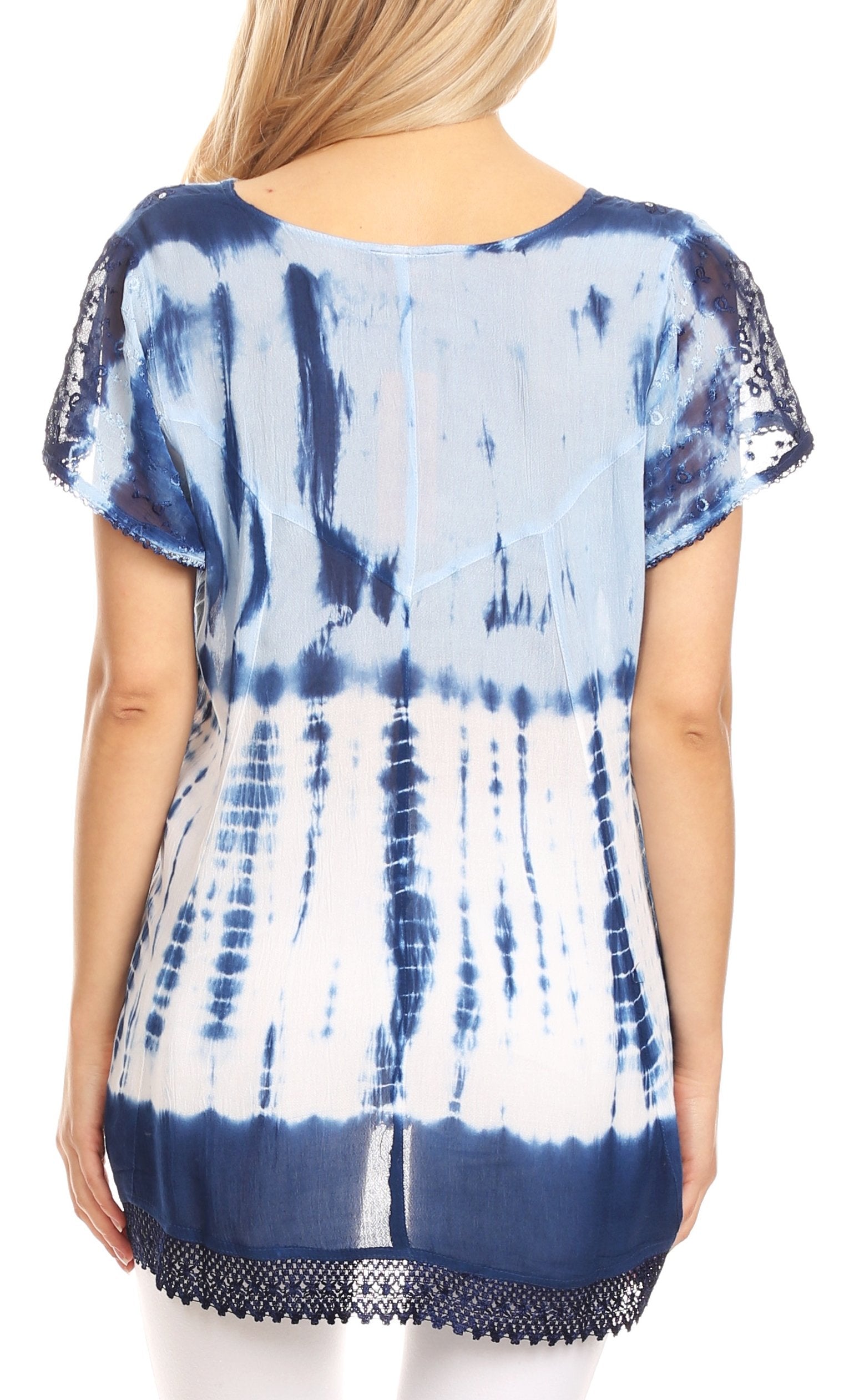 Sakkas Violet Embroidery Tie Dye Sequin Accents Blouse / Top - Concordia Style Boutique