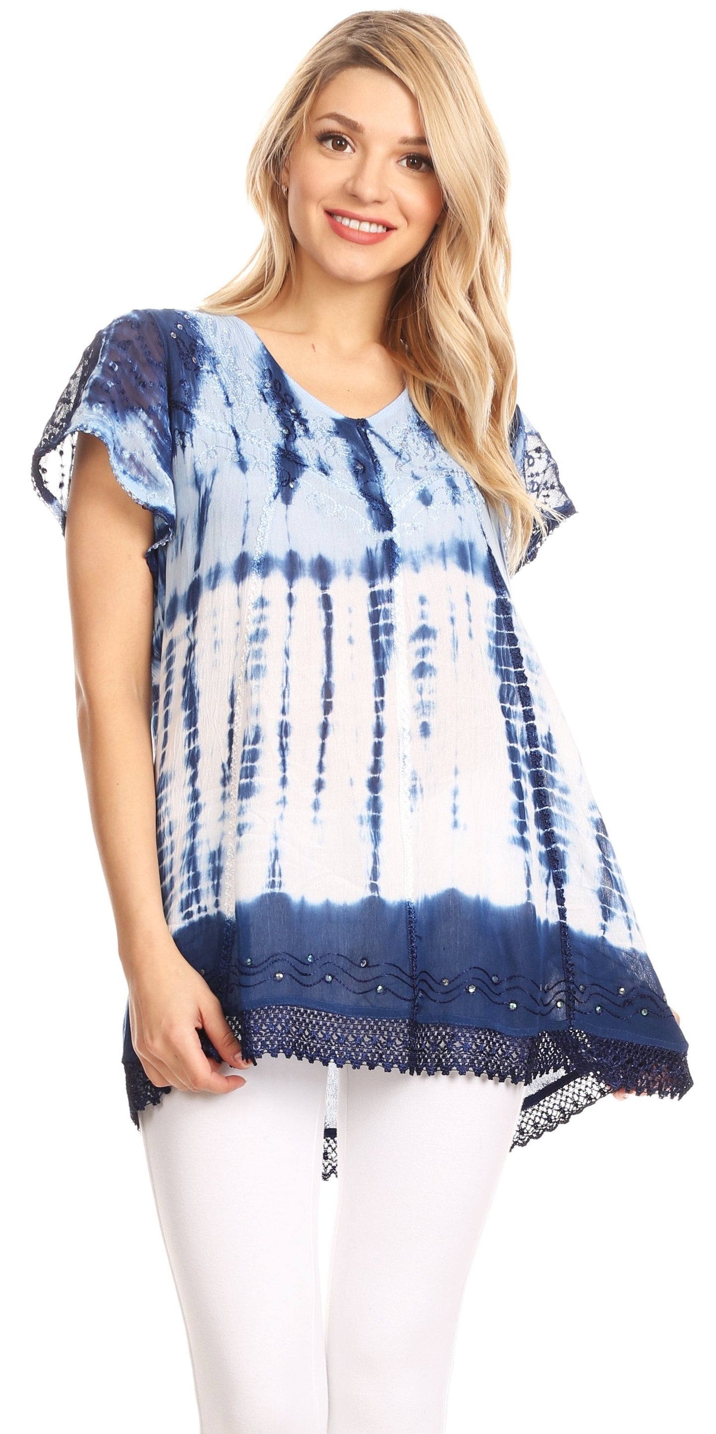 Sakkas Violet Embroidery Tie Dye Sequin Accents Blouse / Top - Concordia Style Boutique