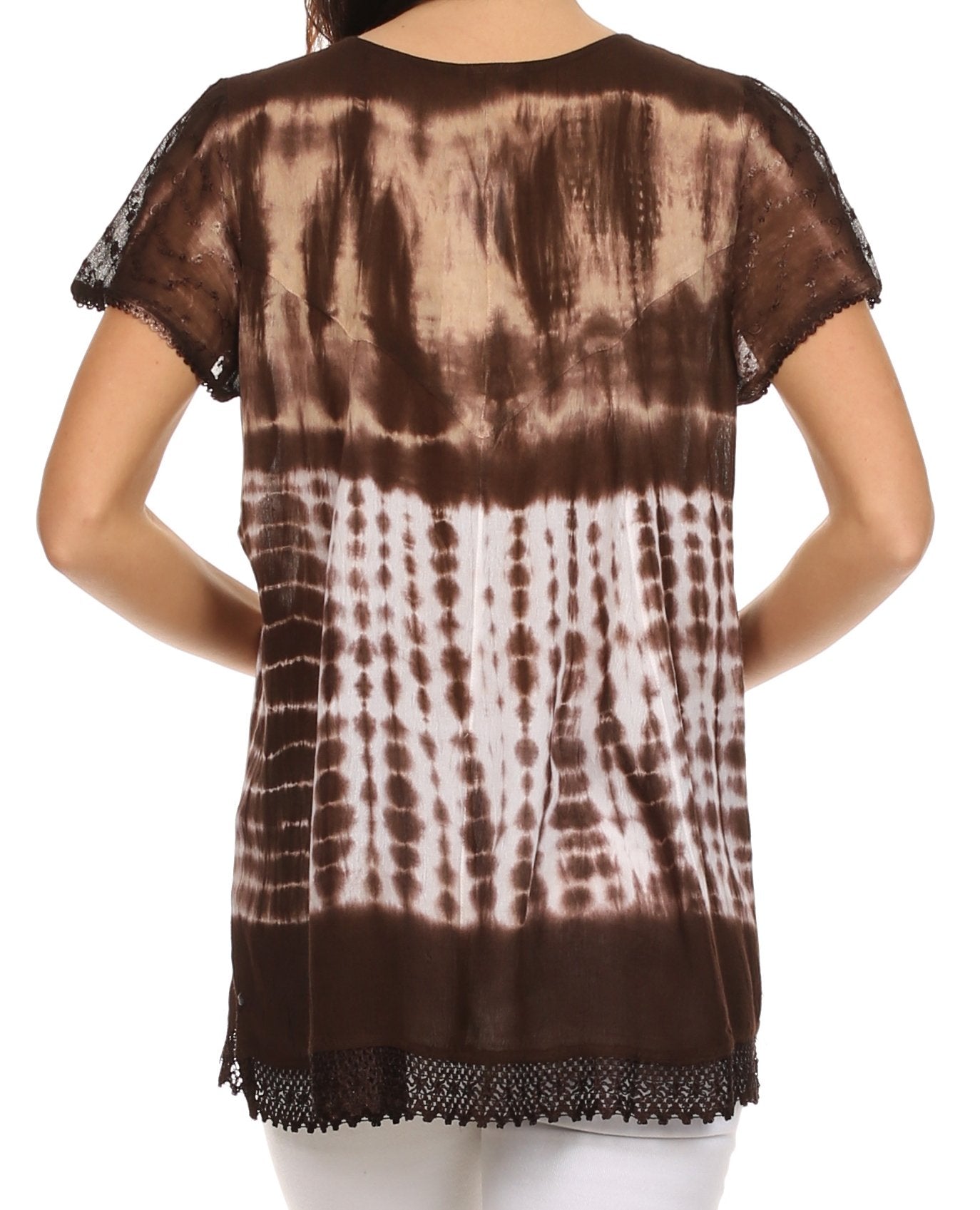 Sakkas Violet Embroidery Tie Dye Sequin Accents Blouse / Top - Concordia Style Boutique