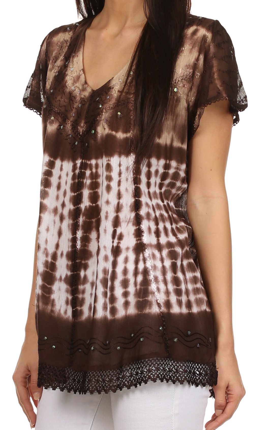 Sakkas Violet Embroidery Tie Dye Sequin Accents Blouse / Top - Concordia Style Boutique