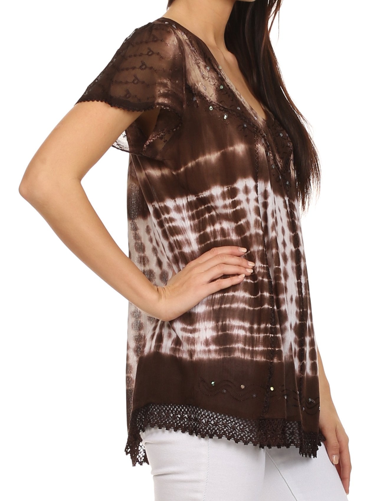 Sakkas Violet Embroidery Tie Dye Sequin Accents Blouse / Top - Concordia Style Boutique