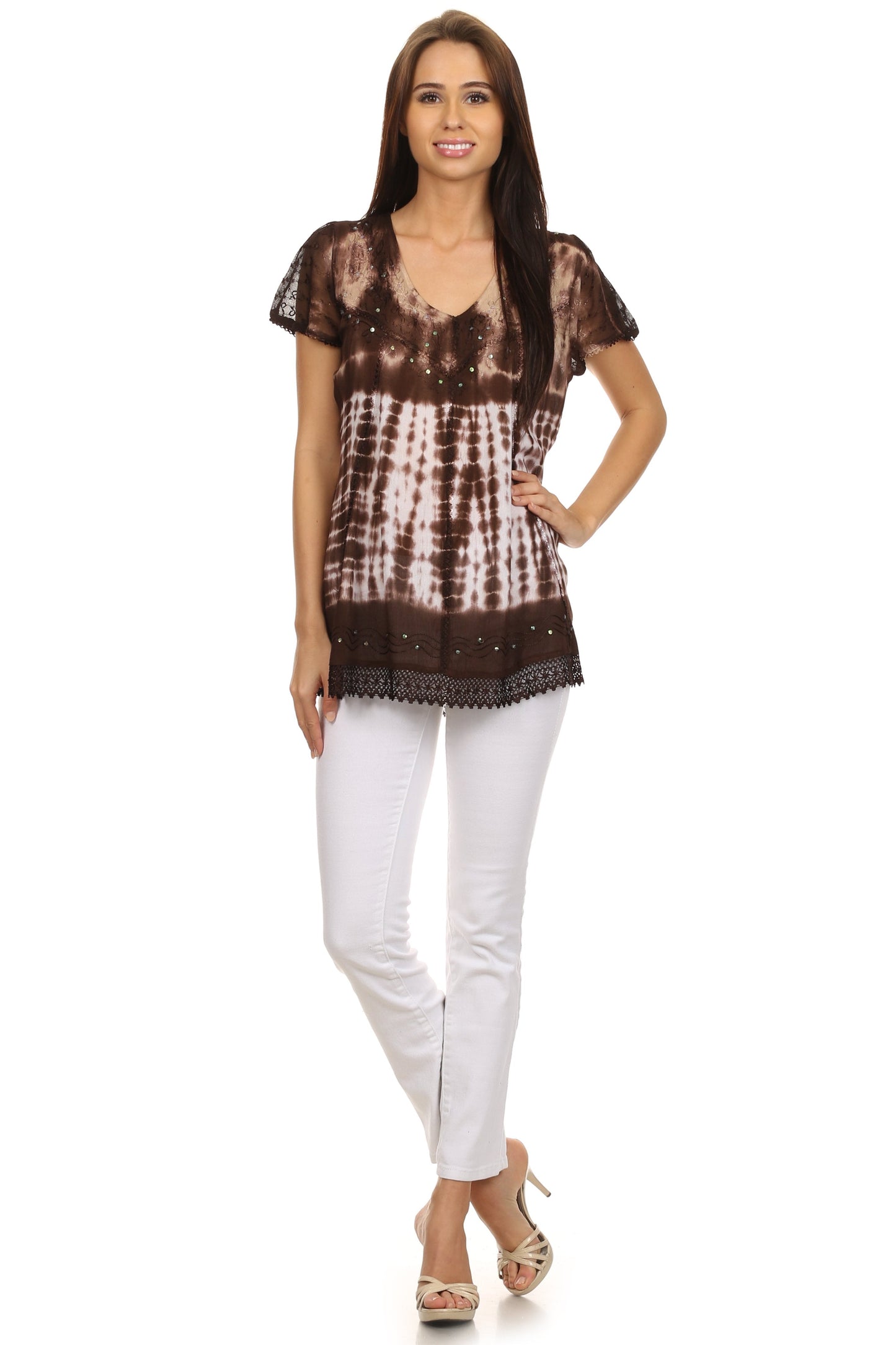 Sakkas Violet Embroidery Tie Dye Sequin Accents Blouse / Top - Concordia Style Boutique