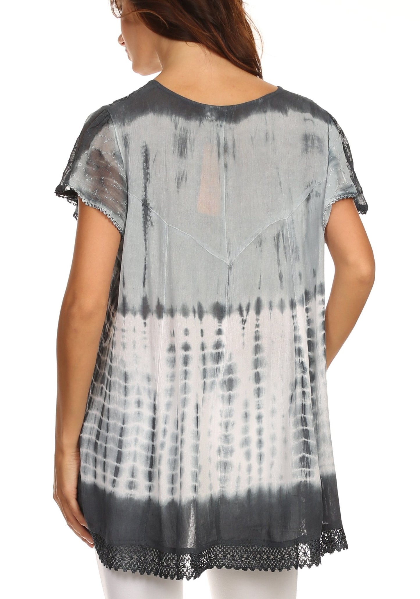 Sakkas Violet Embroidery Tie Dye Sequin Accents Blouse / Top - Concordia Style Boutique