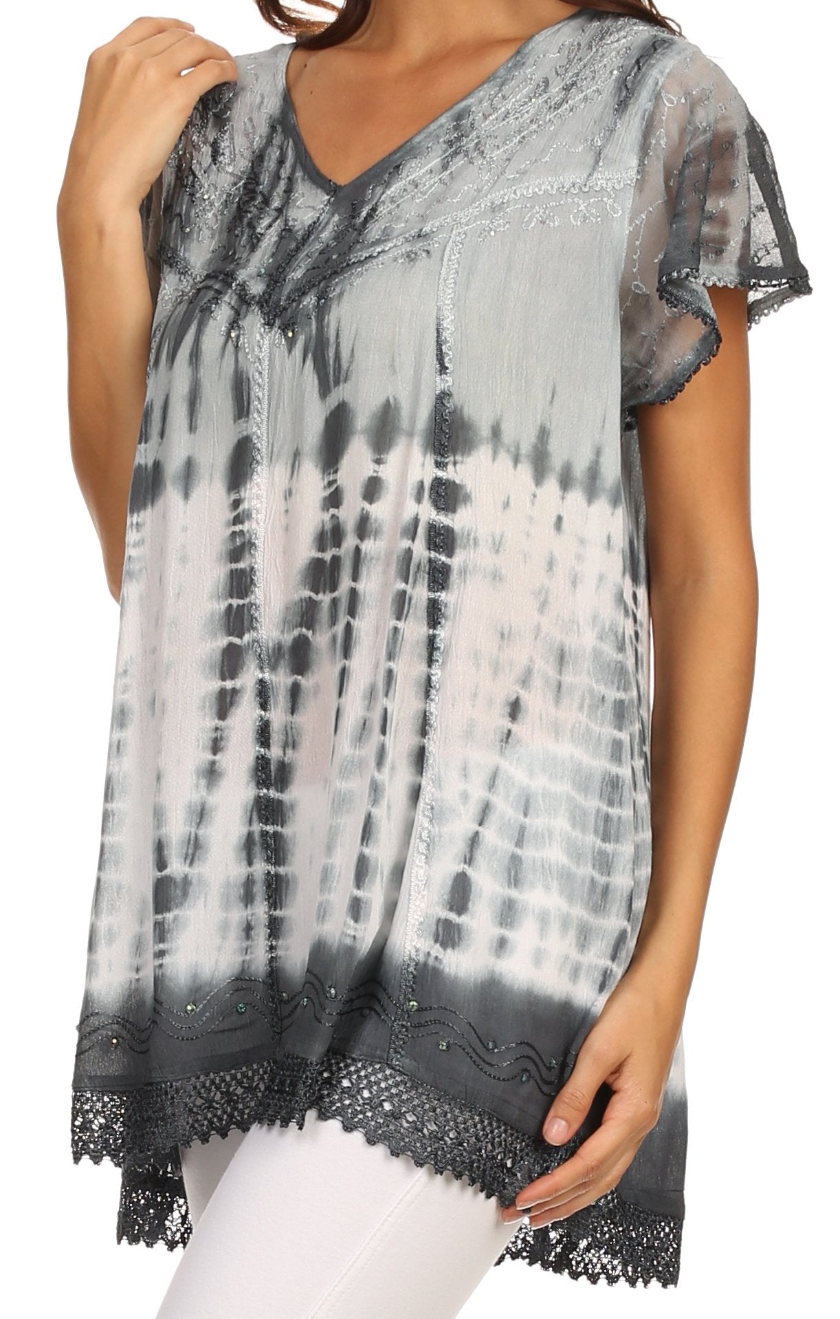 Sakkas Violet Embroidery Tie Dye Sequin Accents Blouse / Top - Concordia Style Boutique