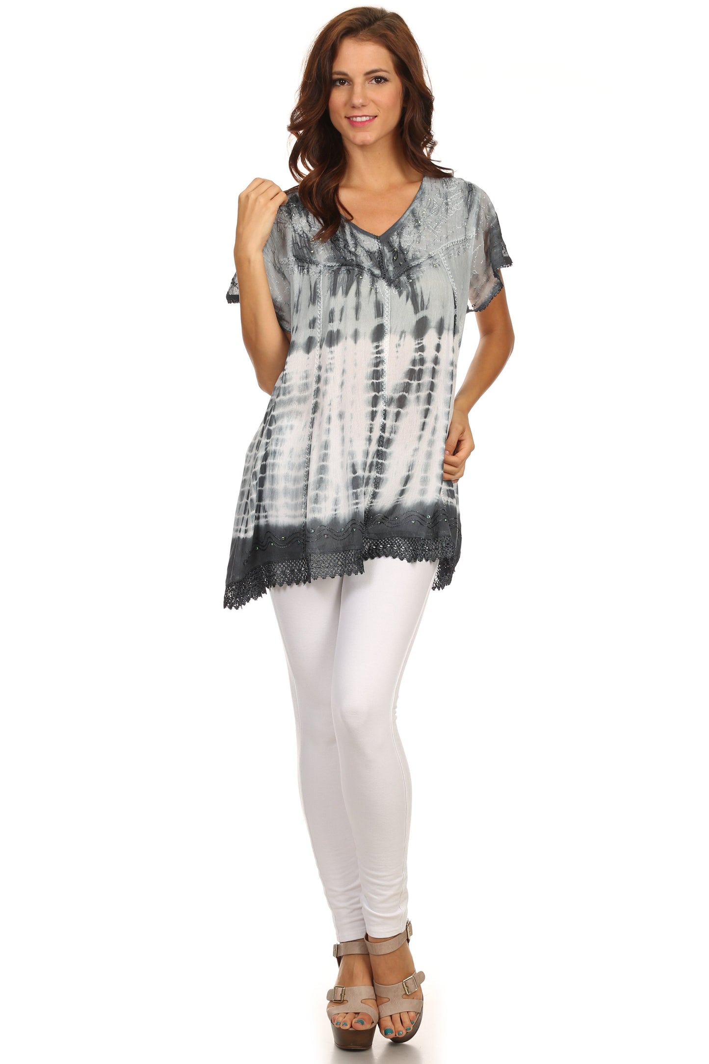 Sakkas Violet Embroidery Tie Dye Sequin Accents Blouse / Top - Concordia Style Boutique