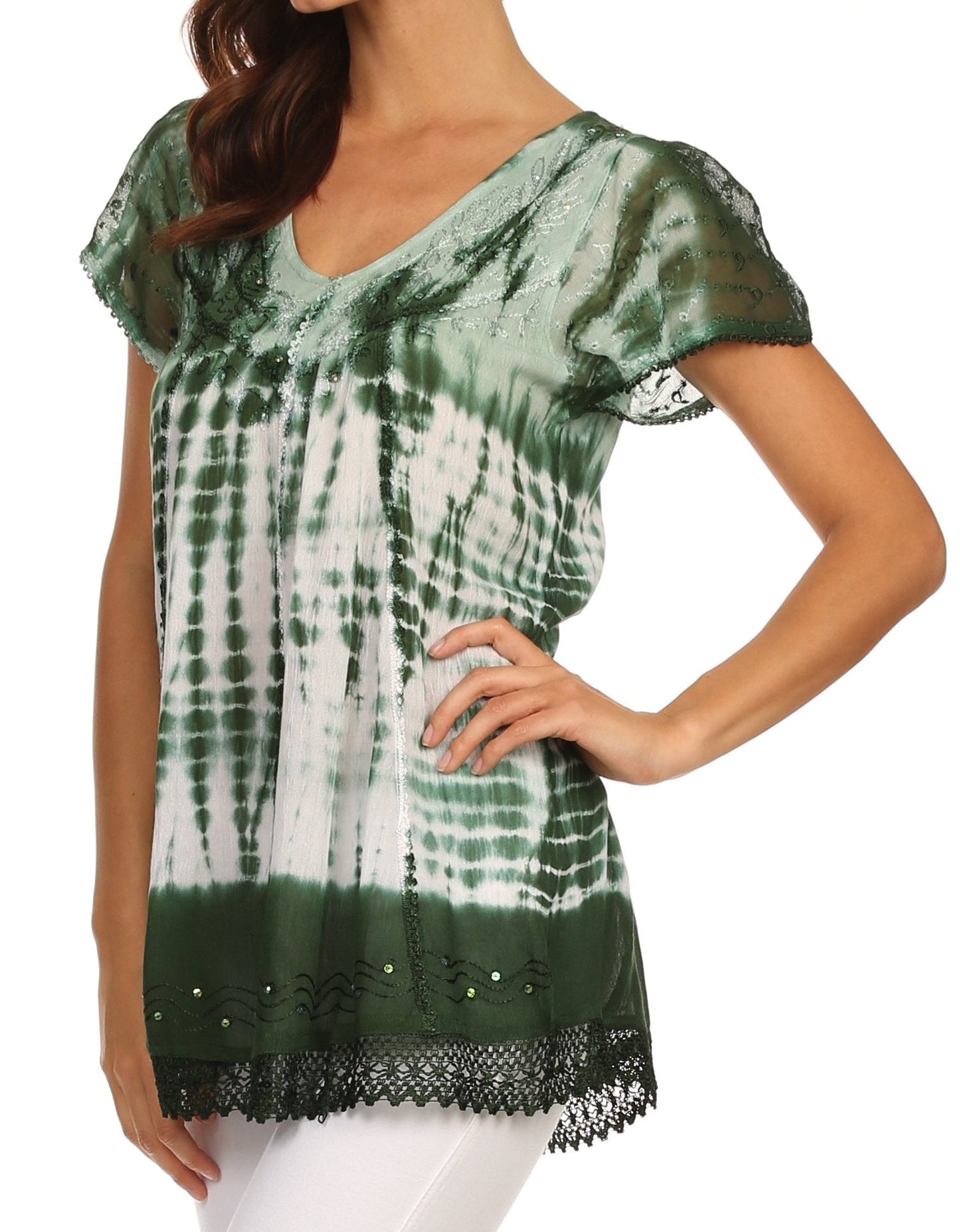 Sakkas Violet Embroidery Tie Dye Sequin Accents Blouse / Top - Concordia Style Boutique