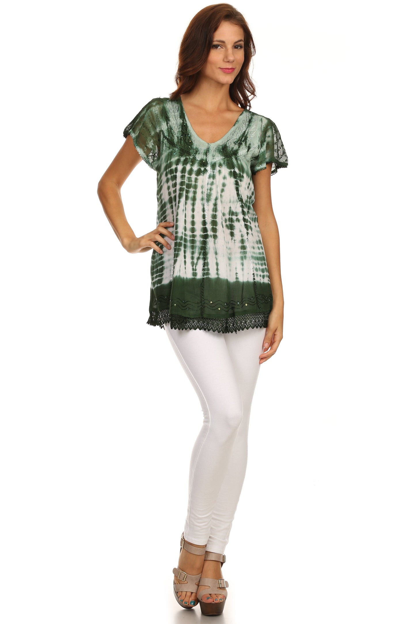 Sakkas Violet Embroidery Tie Dye Sequin Accents Blouse / Top - Concordia Style Boutique