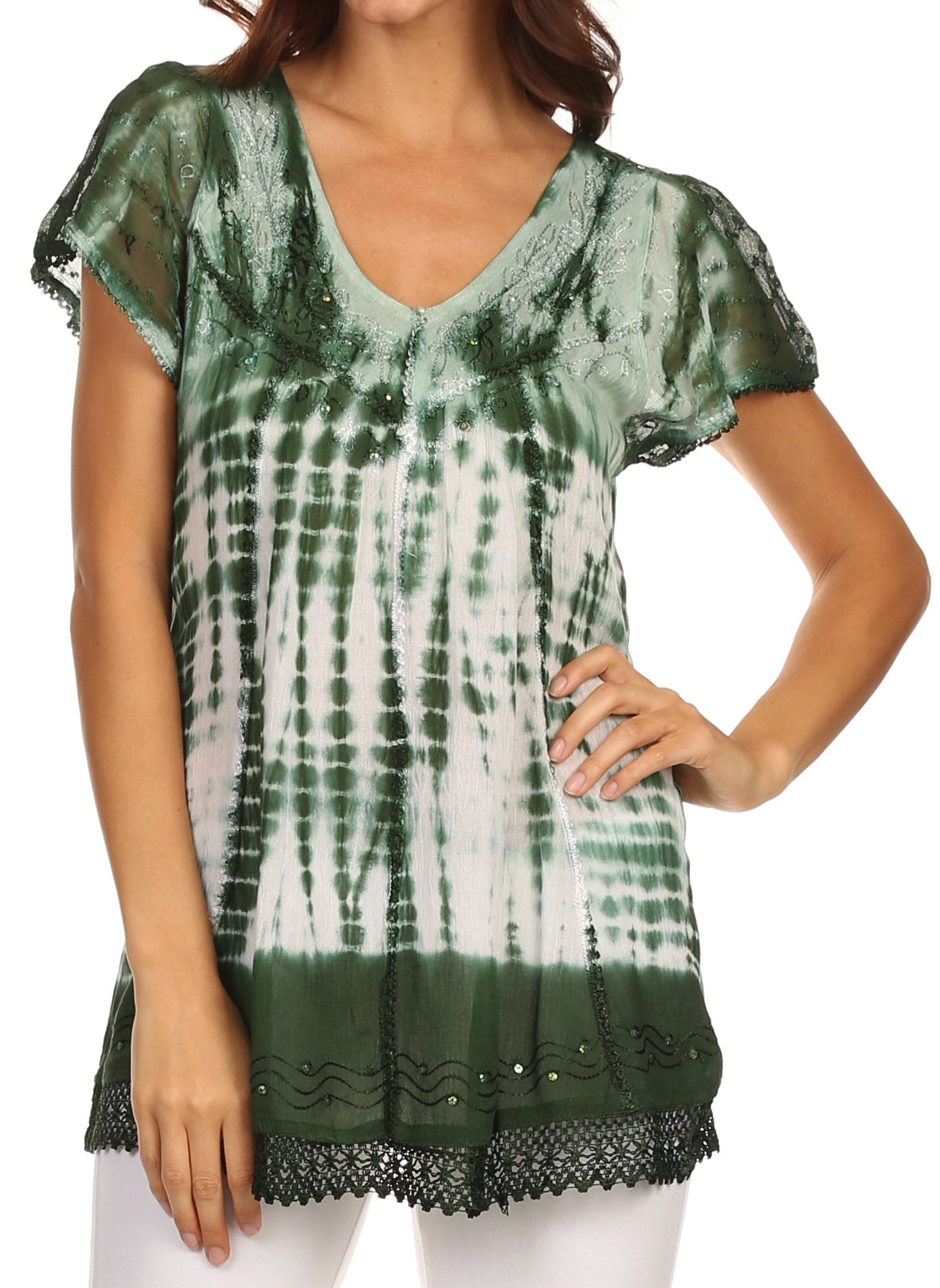 Sakkas Violet Embroidery Tie Dye Sequin Accents Blouse / Top - Concordia Style Boutique