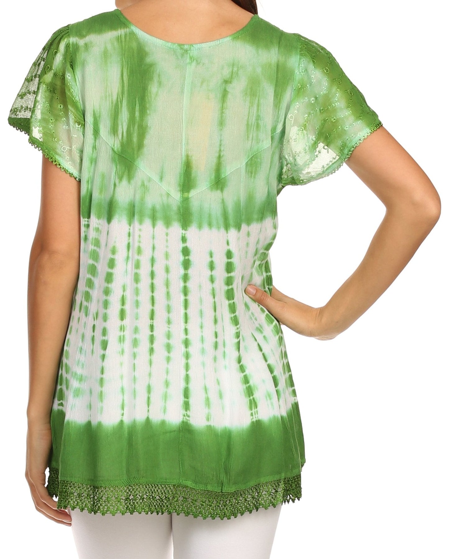 Sakkas Violet Embroidery Tie Dye Sequin Accents Blouse / Top - Concordia Style Boutique