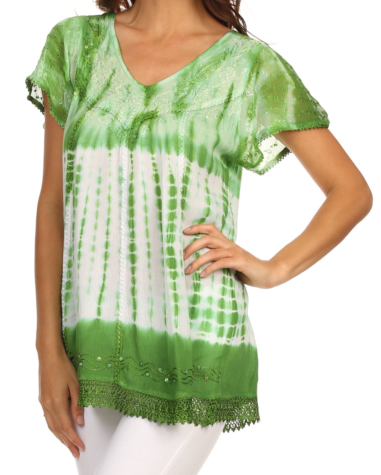 Sakkas Violet Embroidery Tie Dye Sequin Accents Blouse / Top - Concordia Style Boutique