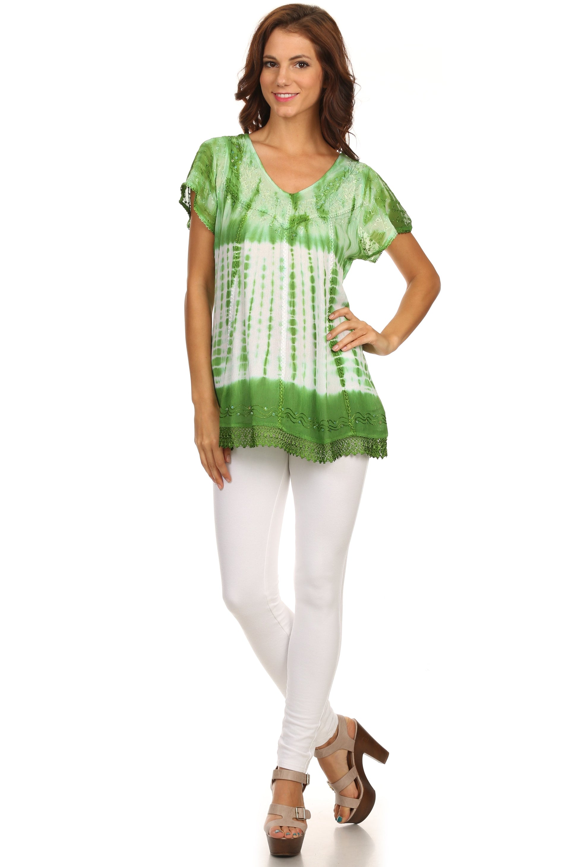 Sakkas Violet Embroidery Tie Dye Sequin Accents Blouse / Top - Concordia Style Boutique