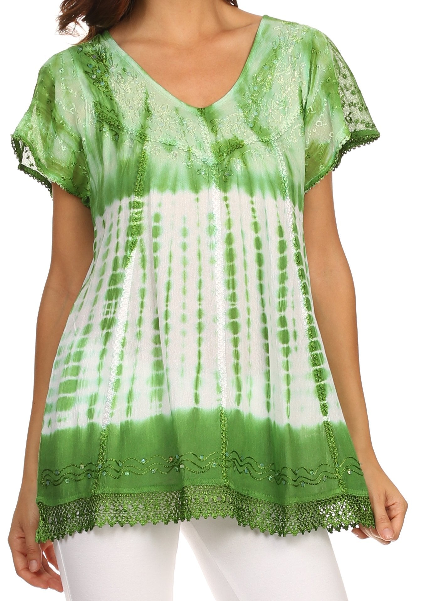 Sakkas Violet Embroidery Tie Dye Sequin Accents Blouse / Top - Concordia Style Boutique