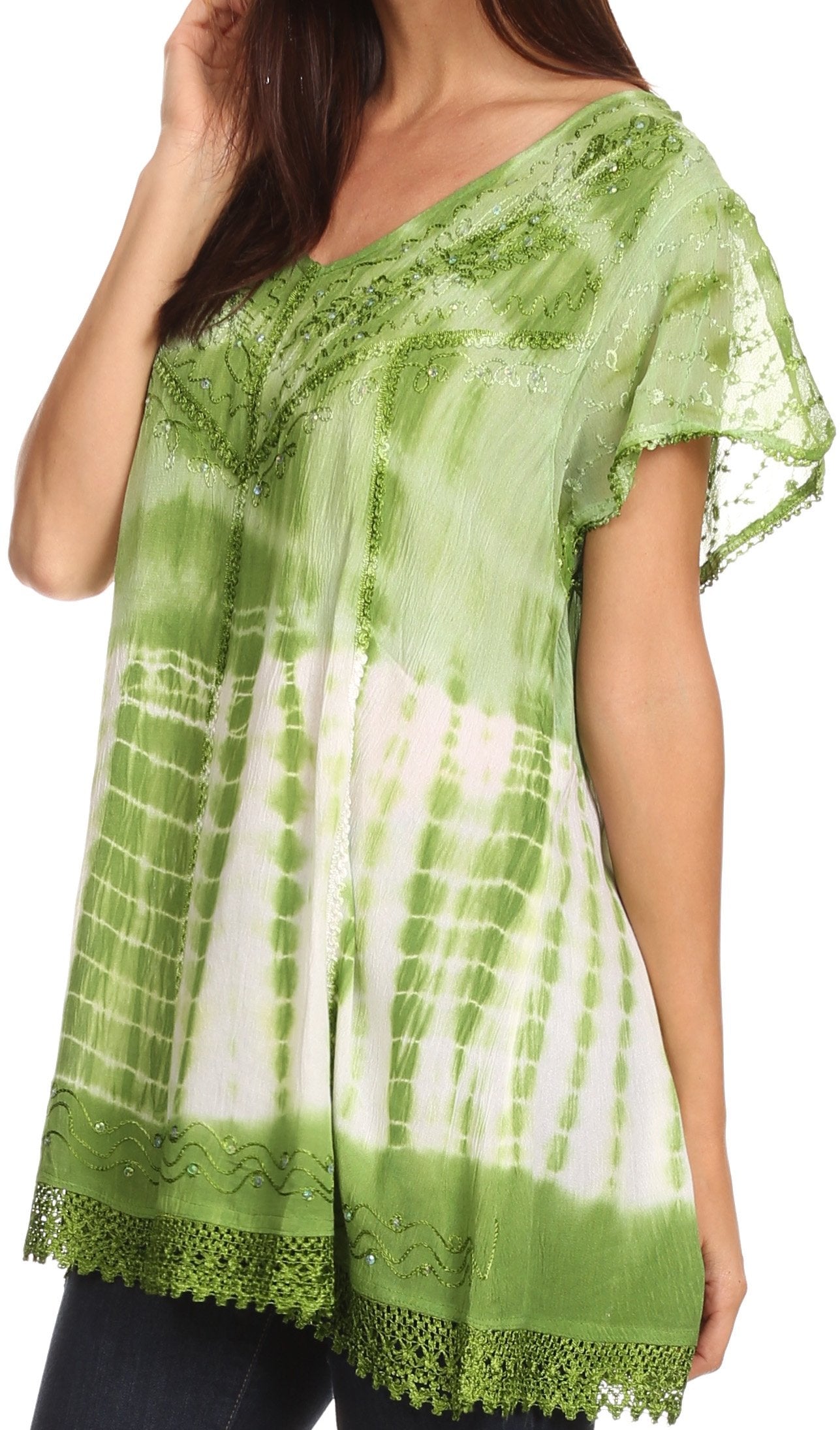 Sakkas Violet Embroidery Tie Dye Sequin Accents Blouse / Top - Concordia Style Boutique