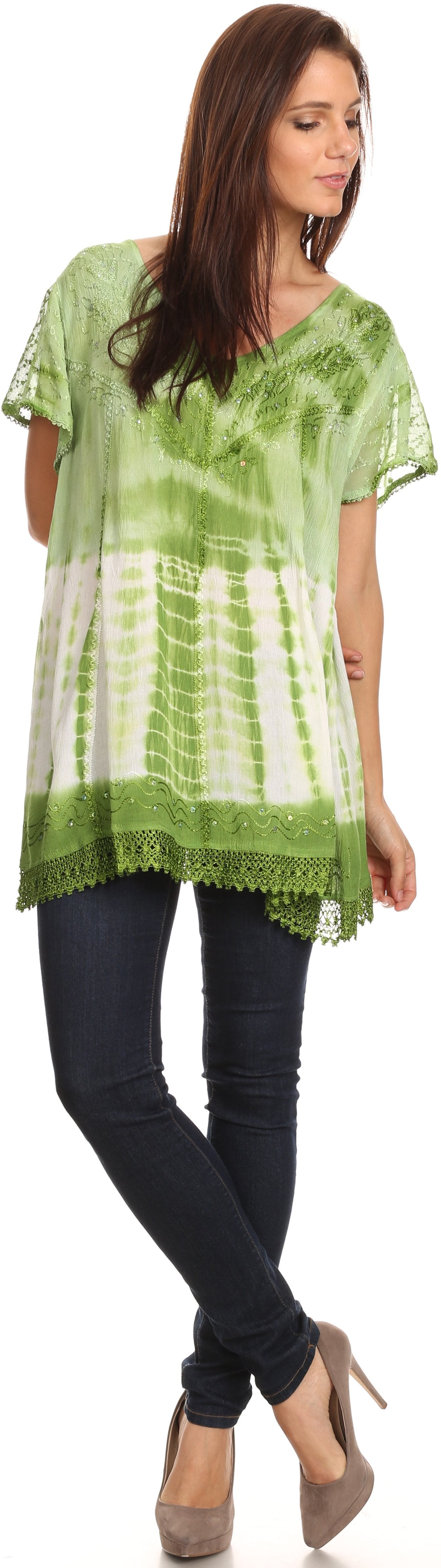 Sakkas Violet Embroidery Tie Dye Sequin Accents Blouse / Top - Concordia Style Boutique