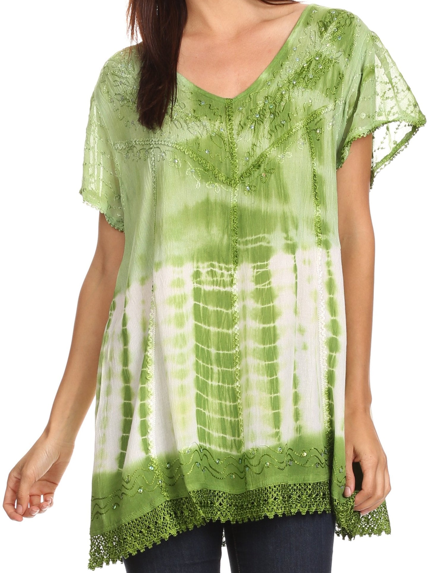 Sakkas Violet Embroidery Tie Dye Sequin Accents Blouse / Top - Concordia Style Boutique