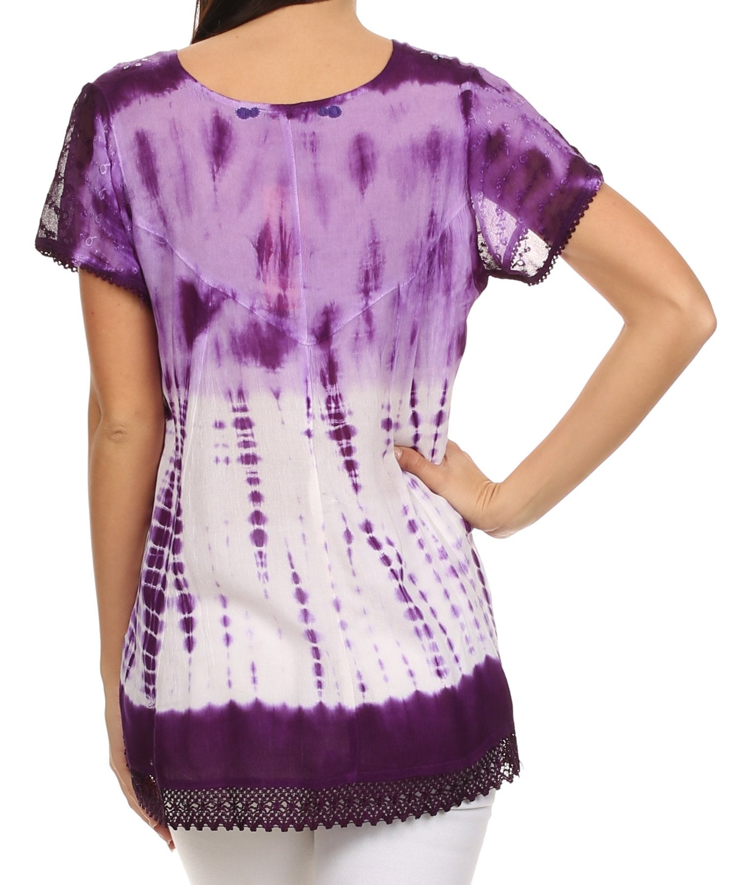 Sakkas Violet Embroidery Tie Dye Sequin Accents Blouse / Top - Concordia Style Boutique