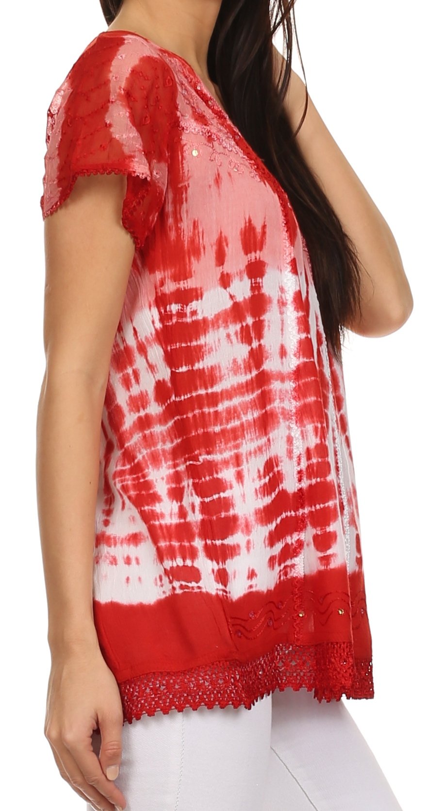 Sakkas Violet Embroidery Tie Dye Sequin Accents Blouse / Top - Concordia Style Boutique