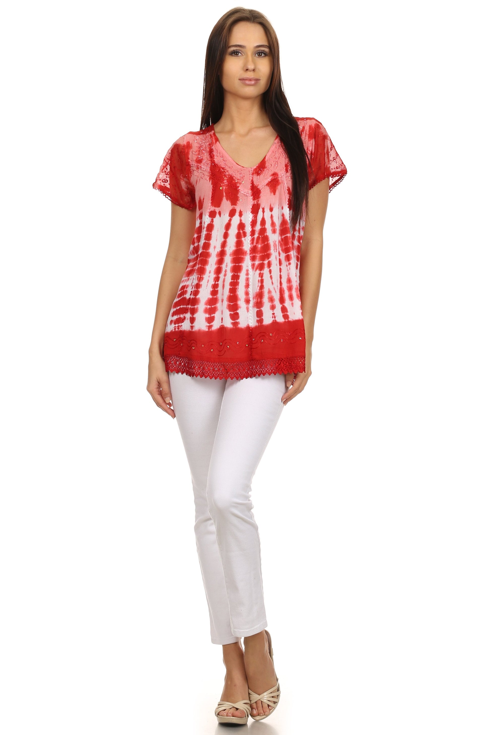 Sakkas Violet Embroidery Tie Dye Sequin Accents Blouse / Top - Concordia Style Boutique