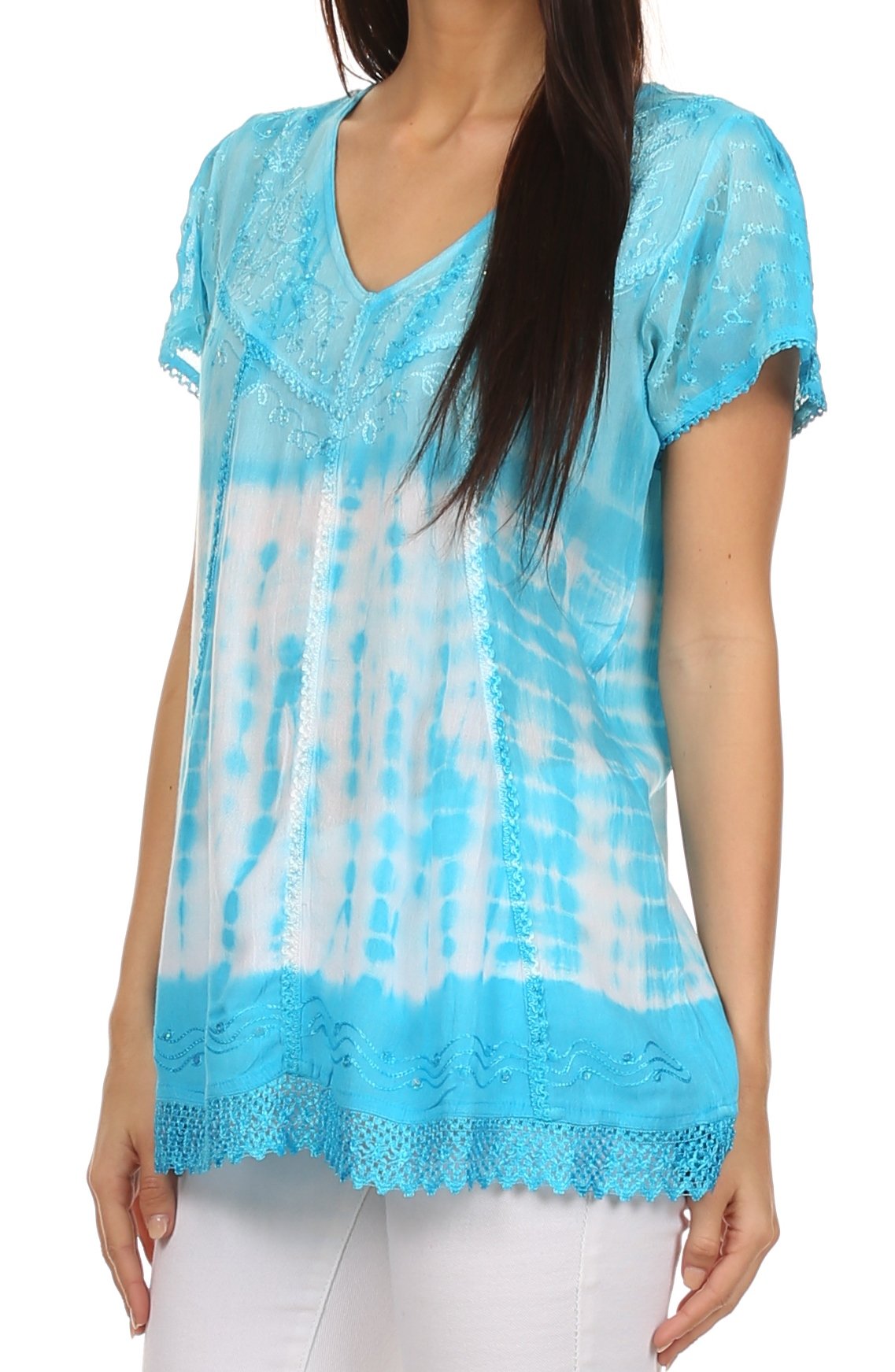 Sakkas Violet Embroidery Tie Dye Sequin Accents Blouse / Top - Concordia Style Boutique