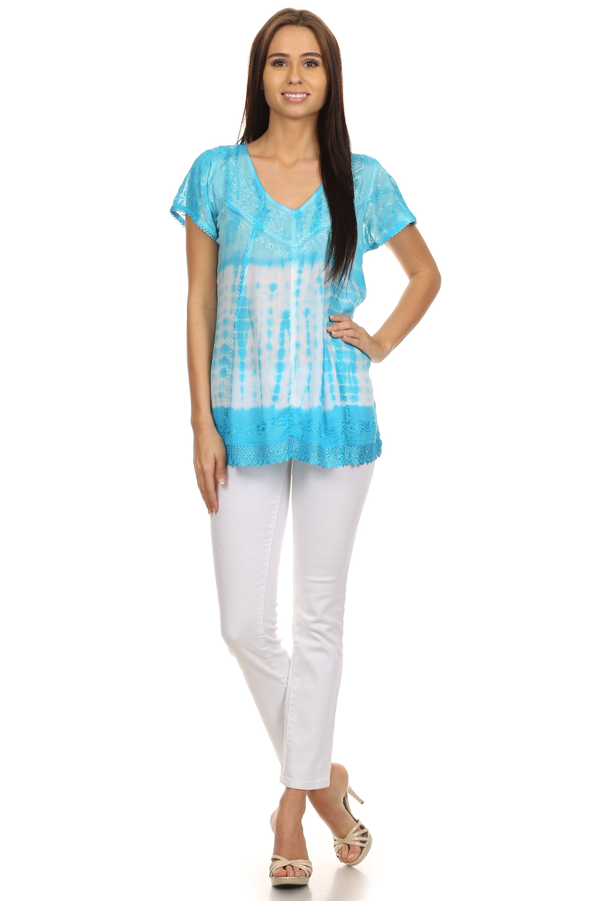 Sakkas Violet Embroidery Tie Dye Sequin Accents Blouse / Top - Concordia Style Boutique